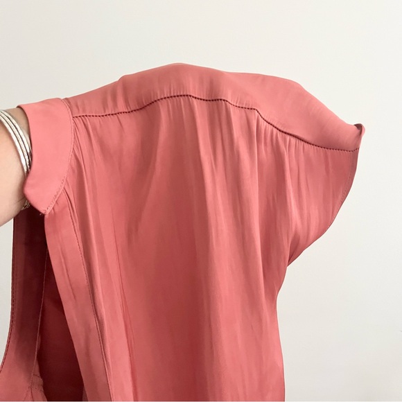 Reset By Jane V Neck Silky Fabric Short Sleeve Stand Up Collar Blouse Esme Top S - Picture 7 of 7